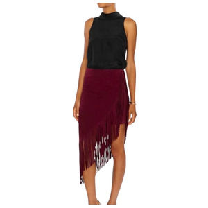 NWT INTERMIX Suede Asymmetrical Fringe Mini to Midi Skirt in Small